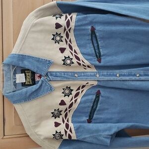 RIVERWOODGOLD LEATHER AND DENIM SHIRT NWOT LARGE